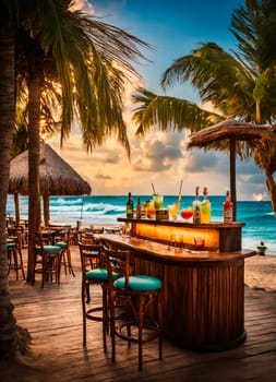 various cocktails on the bar overlooking the sea. Selective focus. drink.