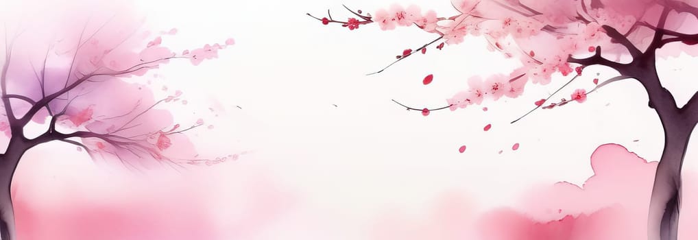 Cherry blossom flower blooming. Pink sakura flower background. Pink cherry blossom, isolated Sakura tree branch. For card, banner, invitation, social media post, poster, mobile apps, advertising