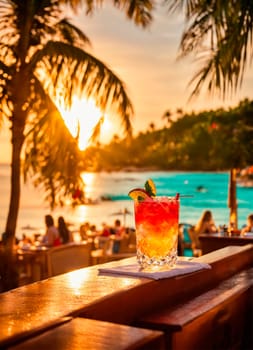 various cocktails on the bar overlooking the sea. Selective focus. drink.