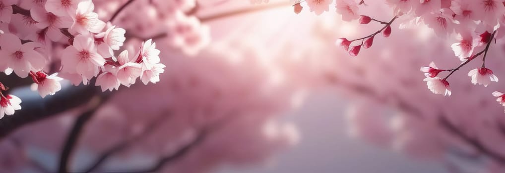 Cherry blossom flower blooming. Pink sakura flower background. Pink cherry blossom, isolated Sakura tree branch. For card, banner, invitation, social media post, poster, mobile apps, advertising