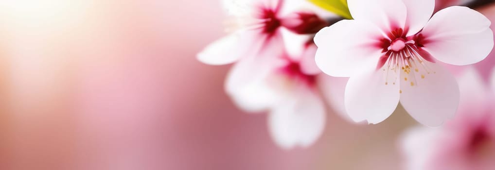 Cherry blossom flower blooming. Pink sakura flower background. Pink cherry blossom, isolated Sakura tree branch. For card, banner, invitation, social media post, poster, mobile apps, advertising