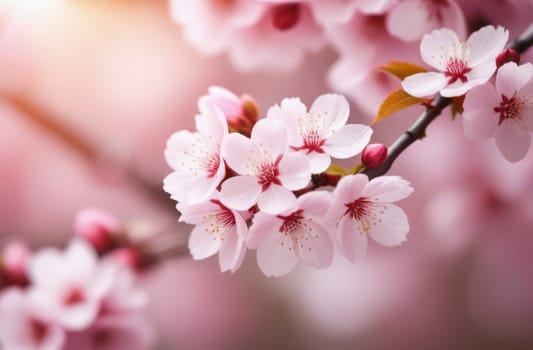 Cherry blossom flower blooming. Pink sakura flower background. Pink cherry blossom, isolated Sakura tree branch. For card, banner, invitation, social media post, poster, mobile apps, advertising