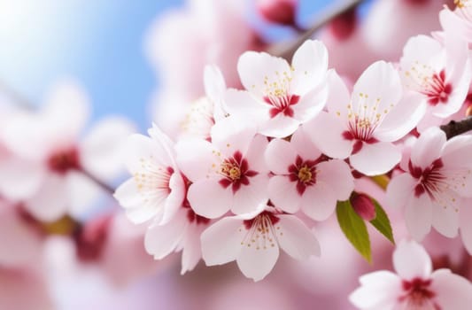 Cherry blossom flower blooming. Pink sakura flower background. Pink cherry blossom, isolated Sakura tree branch. For card, banner, invitation, social media post, poster, mobile apps, advertising