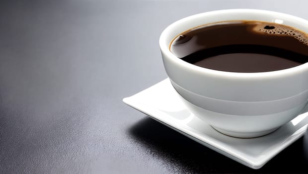White cup of black coffee on a black table. Generative AI.