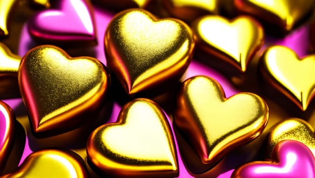 Cheerful big bright yellow and pink hearts. Generative AI.