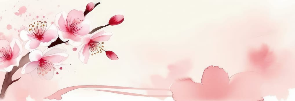 Cherry blossom flower blooming. Pink sakura flower background. Pink cherry blossom, isolated Sakura tree branch. For card, banner, invitation, social media post, poster, mobile apps, advertising