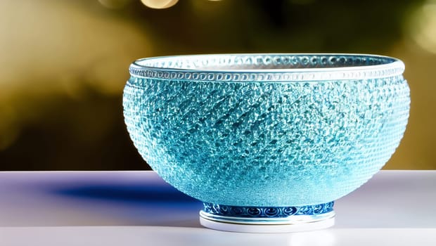 Beautiful turquoise blue decorative bowl on a table. Generative AI.