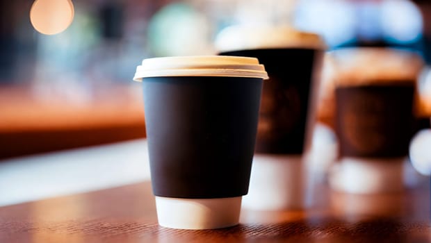 Disposable coffee to go cups without drawing or texts. Generative AI.