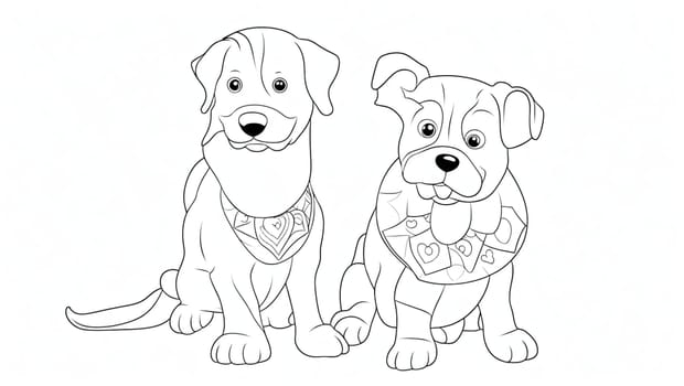 Drawing of two little dogs to color. Generative AI.