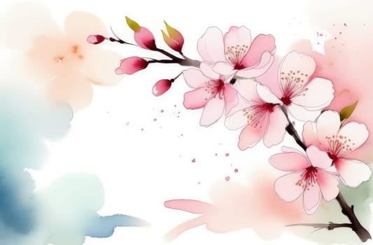 Cherry blossom flower blooming. Pink sakura flower background. Pink cherry blossom, isolated Sakura tree branch. For card, banner, invitation, social media post, poster, mobile apps, advertising