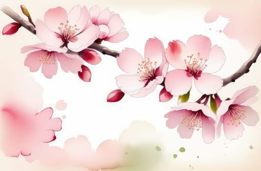 Cherry blossom flower blooming. Pink sakura flower background. Pink cherry blossom, isolated Sakura tree branch. For card, banner, invitation, social media post, poster, mobile apps, advertising
