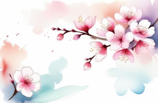 Cherry blossom flower blooming. Pink sakura flower background. Pink cherry blossom, isolated Sakura tree branch. For card, banner, invitation, social media post, poster, mobile apps, advertising