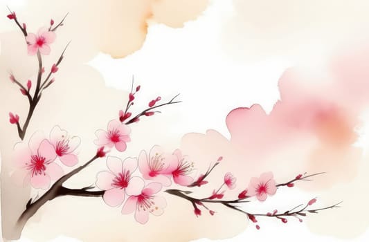 Cherry blossom flower blooming. Pink sakura flower background. Pink cherry blossom, isolated Sakura tree branch. For card, banner, invitation, social media post, poster, mobile apps, advertising