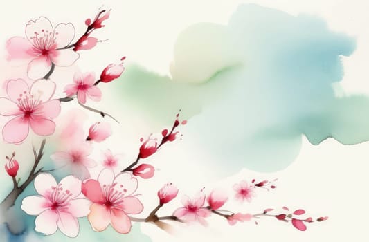 Cherry blossom flower blooming. Pink sakura flower background. Pink cherry blossom, isolated Sakura tree branch. For card, banner, invitation, social media post, poster, mobile apps, advertising