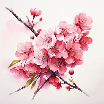 Cherry blossom flower blooming. Pink sakura flower background. Pink cherry blossom, isolated Sakura tree branch. For card, banner, invitation, social media post, poster, mobile apps, advertising