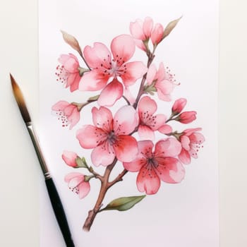 Cherry blossom flower blooming. Pink sakura flower background. Pink cherry blossom, isolated Sakura tree branch. For card, banner, invitation, social media post, poster, mobile apps, advertising