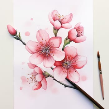 Cherry blossom flower blooming. Pink sakura flower background. Pink cherry blossom, isolated Sakura tree branch. For card, banner, invitation, social media post, poster, mobile apps, advertising