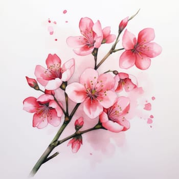 Cherry blossom flower blooming. Pink sakura flower background. Pink cherry blossom, isolated Sakura tree branch. For card, banner, invitation, social media post, poster, mobile apps, advertising
