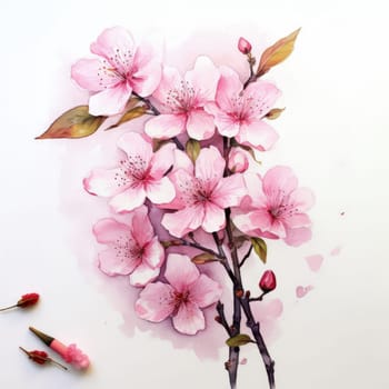 Cherry blossom flower blooming. Pink sakura flower background. Pink cherry blossom, isolated Sakura tree branch. For card, banner, invitation, social media post, poster, mobile apps, advertising