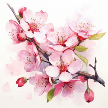 Cherry blossom flower blooming. Pink sakura flower background. Pink cherry blossom, isolated Sakura tree branch. For card, banner, invitation, social media post, poster, mobile apps, advertising