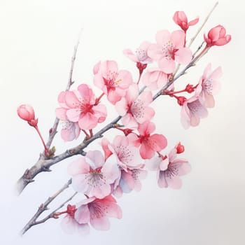 Cherry blossom flower blooming. Pink sakura flower background. Pink cherry blossom, isolated Sakura tree branch. For card, banner, invitation, social media post, poster, mobile apps, advertising