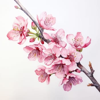 Cherry blossom flower blooming. Pink sakura flower background. Pink cherry blossom, isolated Sakura tree branch. For card, banner, invitation, social media post, poster, mobile apps, advertising