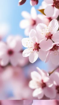 Cherry blossom flower blooming. Pink sakura flower background. Pink cherry blossom, isolated Sakura tree branch. For card, banner, invitation, social media post, poster, mobile apps, advertising