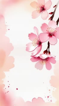 Cherry blossom flower blooming. Pink sakura flower background. Pink cherry blossom, isolated Sakura tree branch. For card, banner, invitation, social media post, poster, mobile apps, advertising