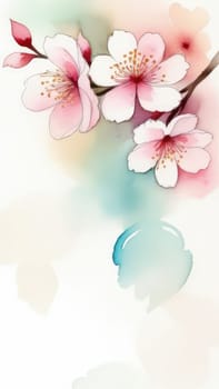 Cherry blossom flower blooming. Pink sakura flower background. Pink cherry blossom, isolated Sakura tree branch. For card, banner, invitation, social media post, poster, mobile apps, advertising