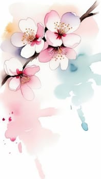 Cherry blossom flower blooming. Pink sakura flower background. Pink cherry blossom, isolated Sakura tree branch. For card, banner, invitation, social media post, poster, mobile apps, advertising