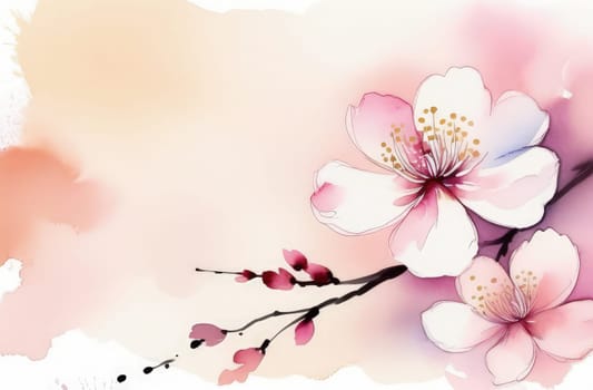 Cherry blossom flower blooming. Pink sakura flower background. Pink cherry blossom, isolated Sakura tree branch. For card, banner, invitation, social media post, poster, mobile apps, advertising