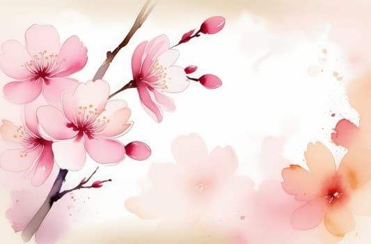 Cherry blossom flower blooming. Pink sakura flower background. Pink cherry blossom, isolated Sakura tree branch. For card, banner, invitation, social media post, poster, mobile apps, advertising