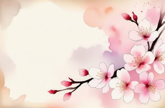 Cherry blossom flower blooming. Pink sakura flower background. Pink cherry blossom, isolated Sakura tree branch. For card, banner, invitation, social media post, poster, mobile apps, advertising
