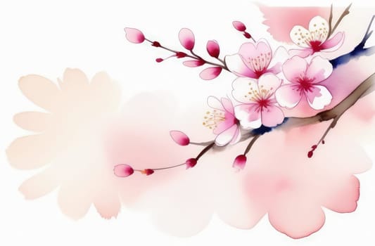 Cherry blossom flower blooming. Pink sakura flower background. Pink cherry blossom, isolated Sakura tree branch. For card, banner, invitation, social media post, poster, mobile apps, advertising