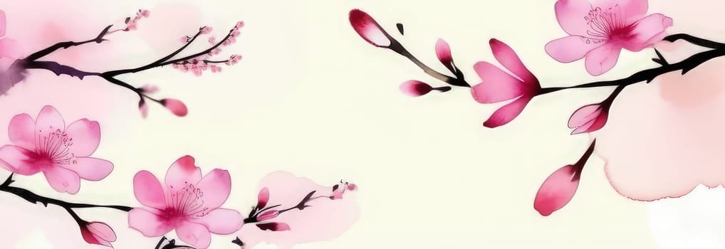 Cherry blossom flower blooming. Pink sakura flower background. Pink cherry blossom, isolated Sakura tree branch. For card, banner, invitation, social media post, poster, mobile apps, advertising