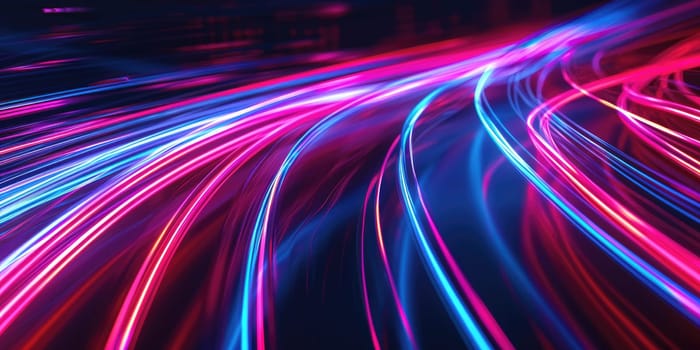 Abstract background with dynamic streaks of blue and red light, conveying a sense of speed and movement in a vibrant color palette. Resplendent.