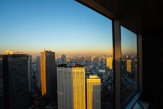 Tokyo, Japan. January 9, 2024. View of  the panorama from Tokyo Metropolitan Government Building North Observatory in the city center