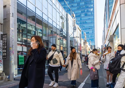 Tokyo, Japan. January 8, 2024. the crowd walking in Takeshita street in the city center
