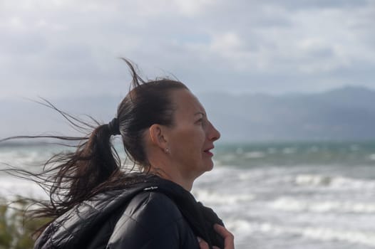 portrait of a woman on the beach in winter in Cyprus