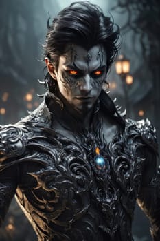 Fantasy portrait of a man in the image of a demon. Ancient devil warrior. AI Generated.