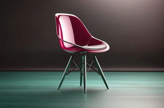 One transparent acrylic chair in red, on a dark background, modern design.