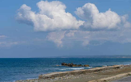 winter sky over the Mediterranean sea on the beach of Cyprus