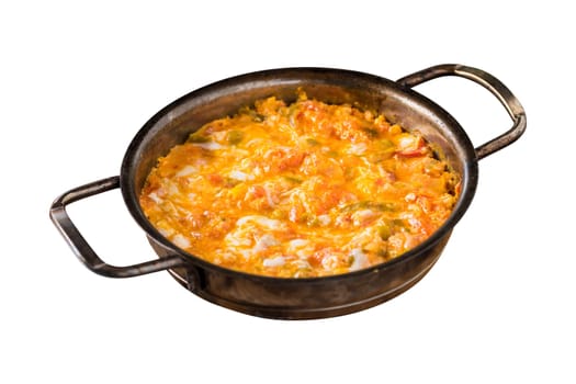 Traditional turkish breakfast food menemen made by eggs and tomatoes