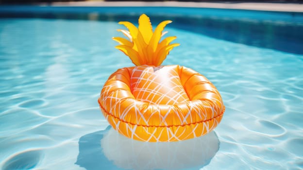 An inflatable mattress in the shape of a Pineapple on the surface of the pool AI