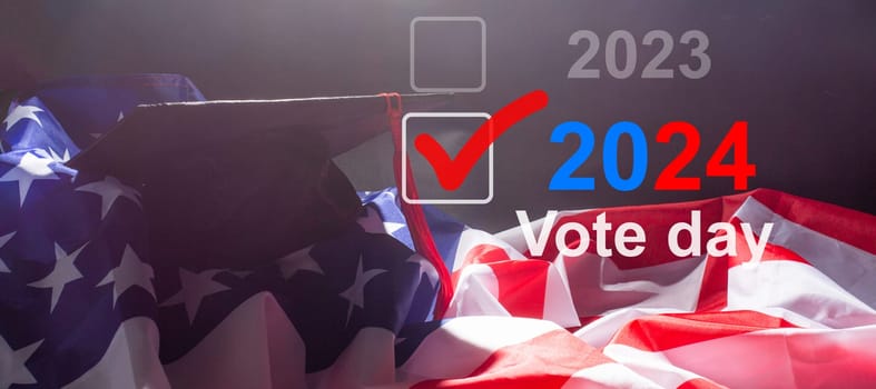 Usa flag and 2024 for vote concept 3d rendering.