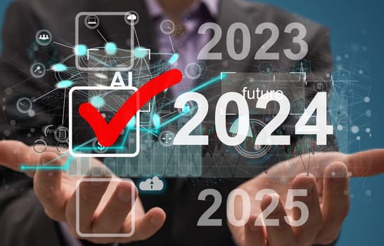 Growth and development chart of company in new year 2024. Planning,opportunity, challenge and business strategy in new year 2024. Development to success and motivation. High quality photo