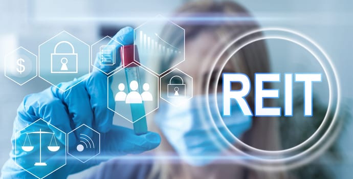 virtual touch screen abbreviation: REIT. Mutual Fund and investment, property, manager, broker, investor and return