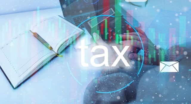 touch screen hand scan Online personal income tax icon for tax payment. State tax. Government data analysis document. financial research tax return calculation