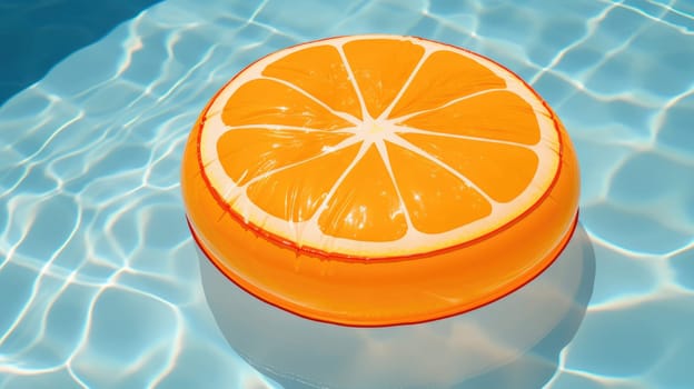An inflatable circle in the shape of an orange on the surface of the pool AI