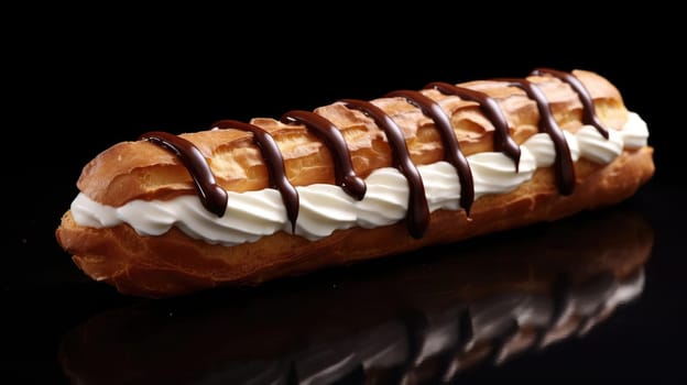 Traditional french eclairs filled with cream. Crispy eclair with cream AI